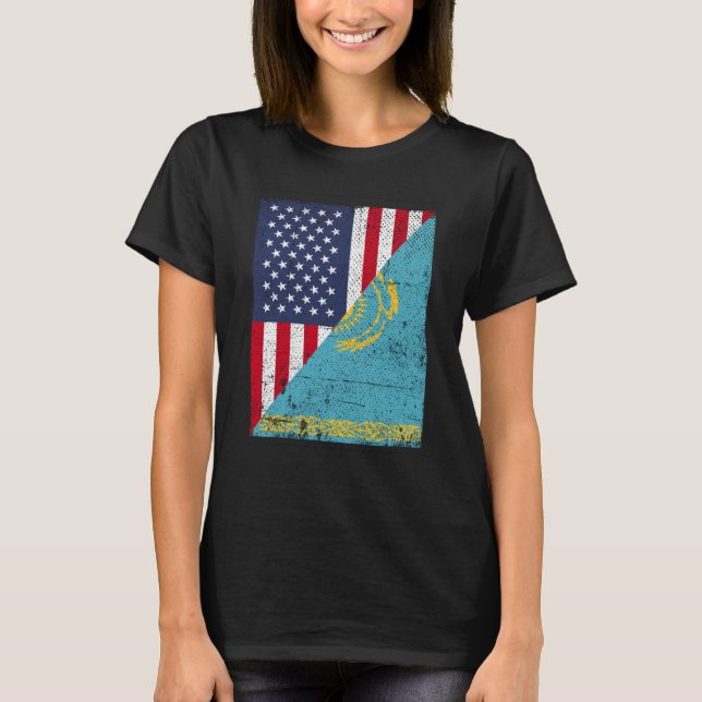 Camiseta Half USA Flag Half Kazakhstan Flag American Kasach (Frente)