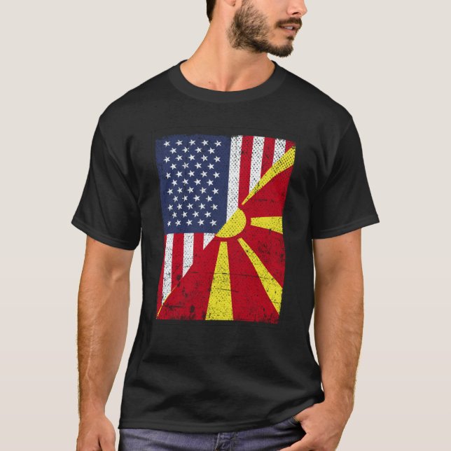 Camiseta Half USA Flag Half Macedonia Flag American Macedon (Frente)