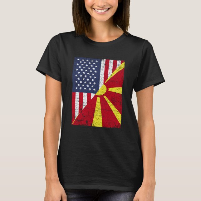 Camiseta Half USA Flag Half Macedonia Flag American Macedon (Frente)