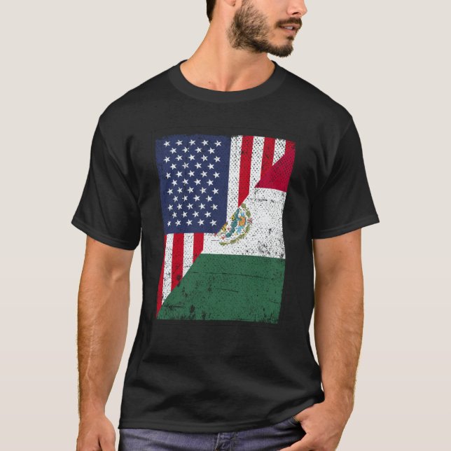 Camiseta Half USA Flag Half Mexico Flag American Mexican (Frente)