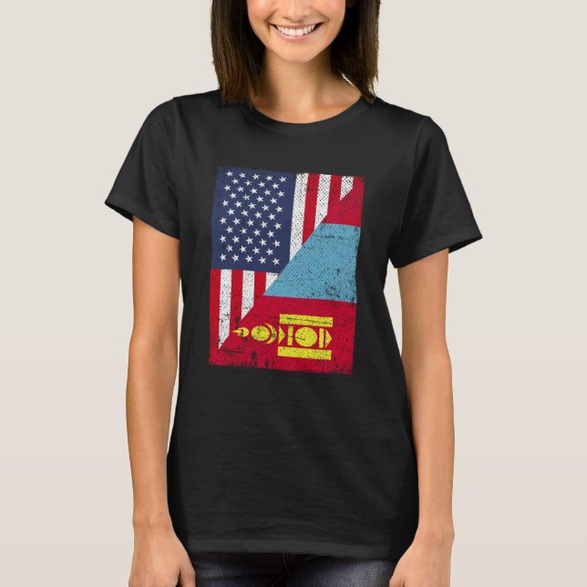 Camiseta Half USA Flag Half Mongolia Flag American Mongolia (Frente)