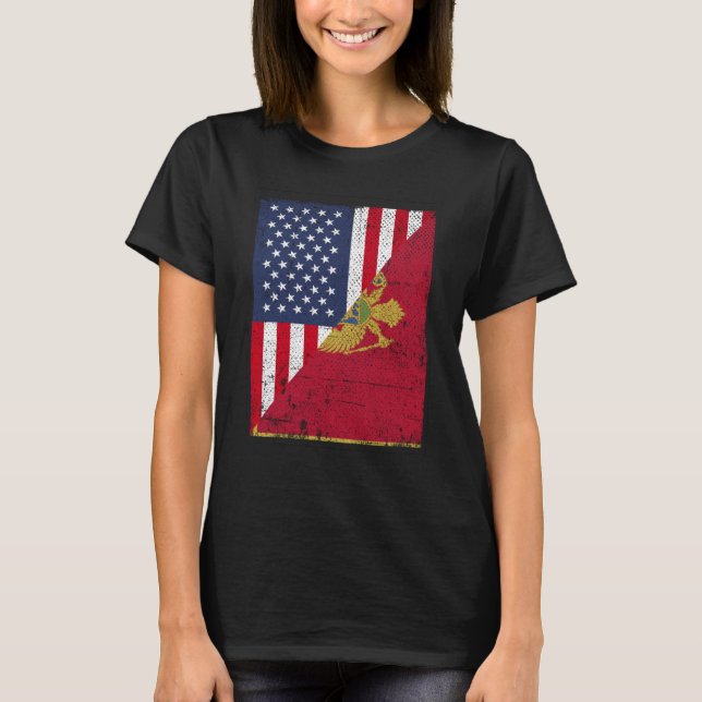 Camiseta Half USA Flag Half Montenegro Flag American Monten (Frente)