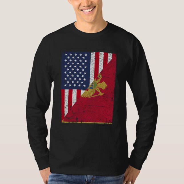 Camiseta Half USA Flag Half Montenegro Flag American Monten (Frente)