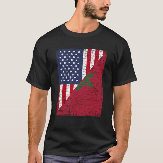 Camiseta Half USA Flag Half Morocco Flag American Moroccan (Frente)