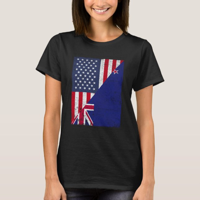 Camiseta Half USA Flag Half New Zealand Flag American New Z (Frente)
