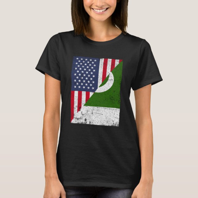 Camiseta Half USA Flag Half Pakistan Flag American Pakistan (Frente)