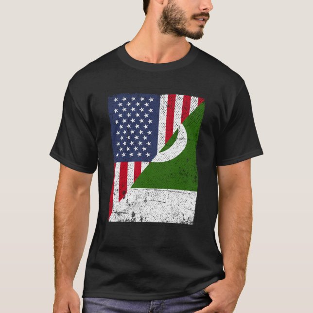 Camiseta Half USA Flag Half Pakistan Flag American Pakistan (Frente)