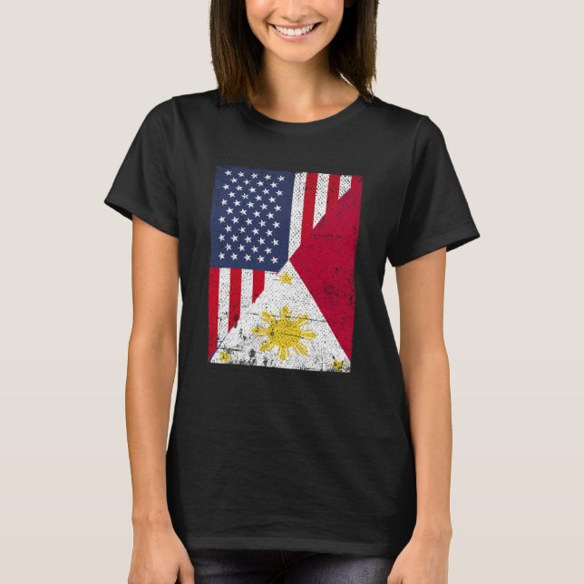 Camiseta Half USA Flag Half Philippines Flag American Filip (Frente)