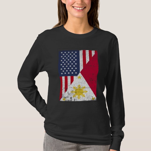 Camiseta Half USA Flag Half Philippines Flag American Filip (Frente)