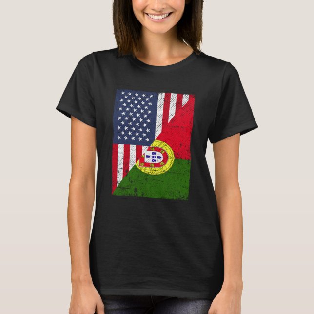 Camiseta Half USA Flag Half Portugal Flag American Portugue (Frente)