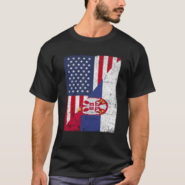 Camiseta Half USA Flag Half Serbia Flag American Serbian (Frente)