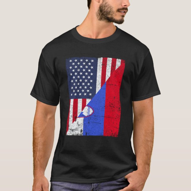 Camiseta Half USA Flag Half Slovenia Flag American Slovenia (Frente)