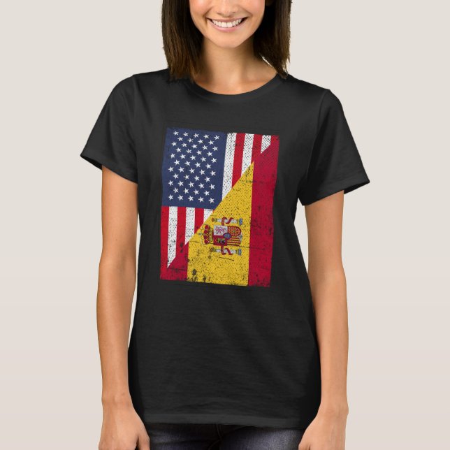 Camiseta Half USA Flag Half Spain Flag American Spanish (Frente)