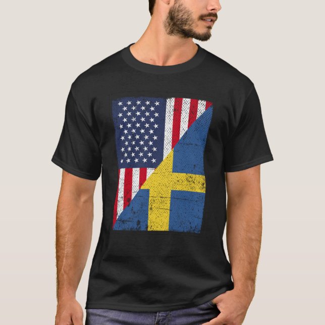 Camiseta Half USA Flag Half Sweden Flag American Swedish (Frente)