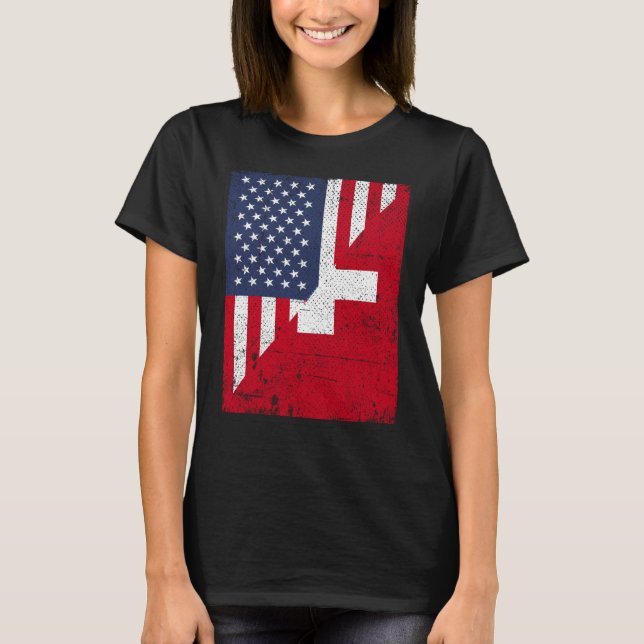 Camiseta Half USA Flag Half Switzerland Flag American Swiss (Frente)