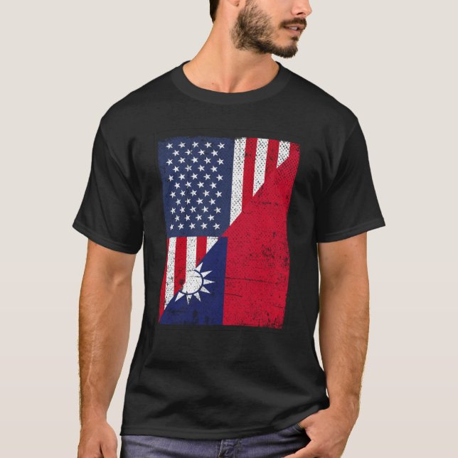 Camiseta Half USA Flag Half Taiwan Flag American Taiwanese (Frente)