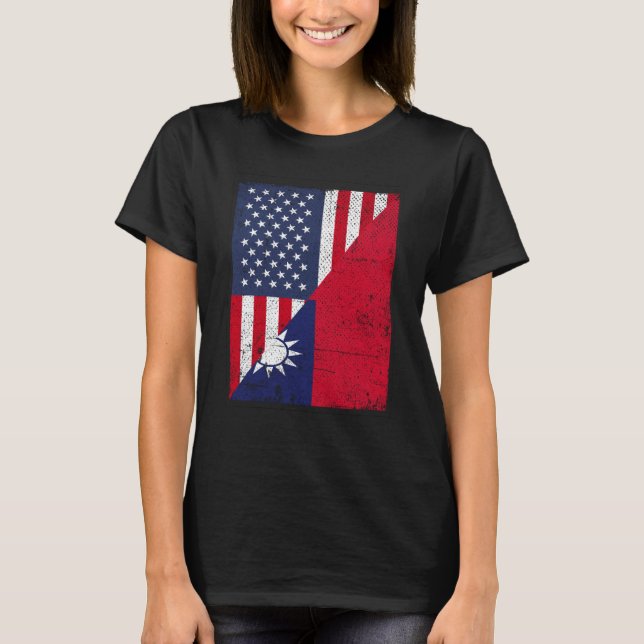Camiseta Half USA Flag Half Taiwan Flag American Taiwanese (Frente)