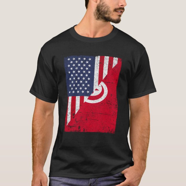 Camiseta Half USA Flag Half Tunisia Flag American Tunisian (Frente)
