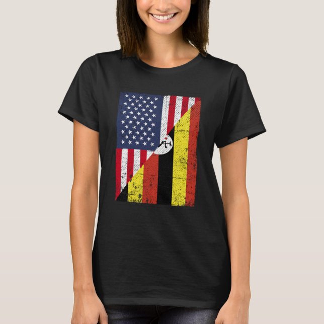 Camiseta Half USA Flag Half Uganda Flag American Uganda (Frente)