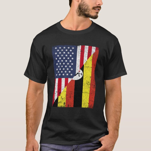Camiseta Half USA Flag Half Uganda Flag American Ugandan (Frente)