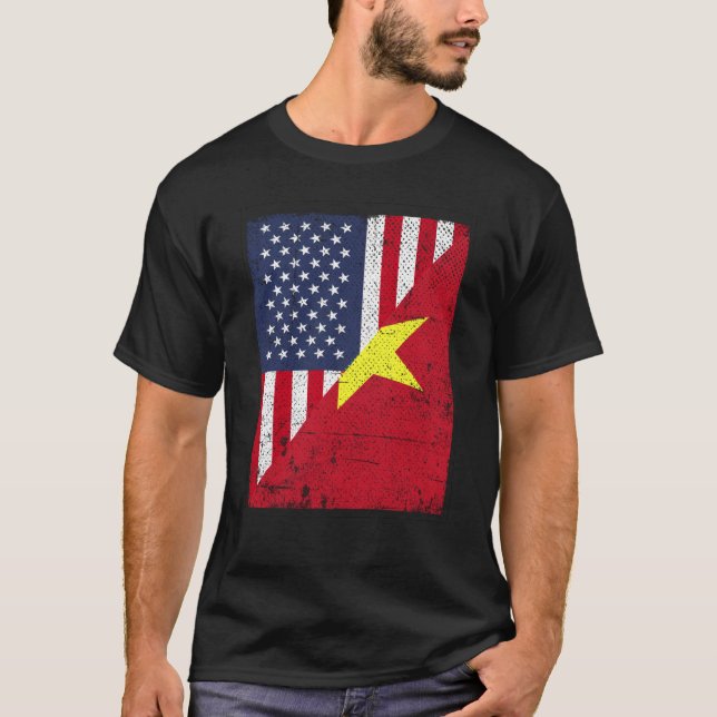 Camiseta Half USA Flag Half Vietnam Flag American Vietnamna (Frente)