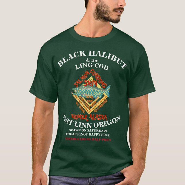 CAMISETA HALIBUTO NEGRO E A LINHA OCIDENTAL DO BACALHAU ORE (Frente)