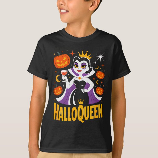Camiseta Halloqueen Retro Vamre Queen Halloween Pumpkins Ba (Frente)