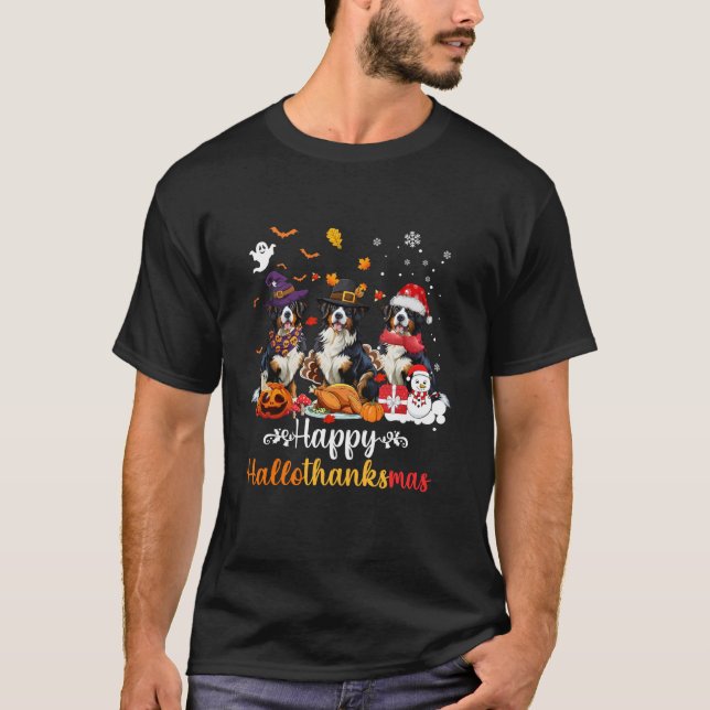 Camiseta Hallothanksmas Bernese Mountain Dog Halloween Chri (Frente)