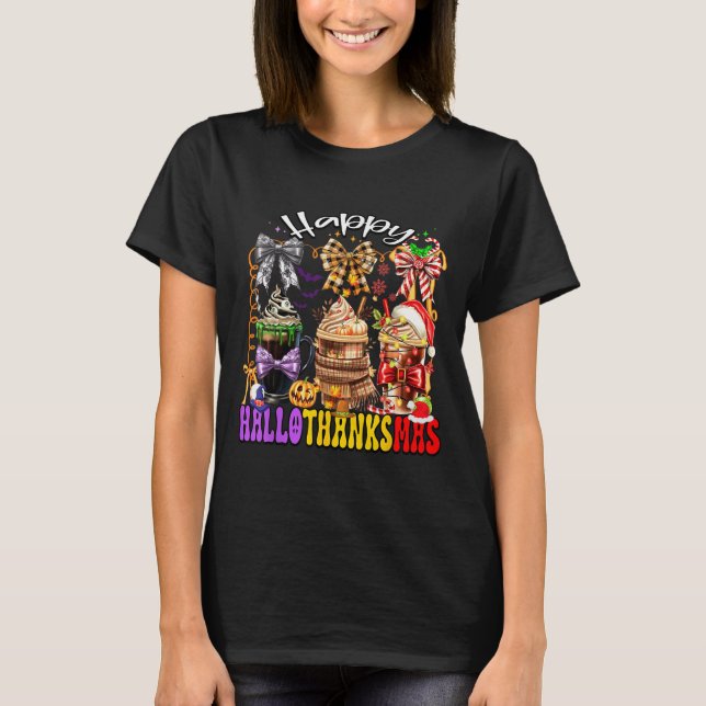 Camiseta Hallothanksmas Coffee Latte Halloween Thanksgiving (Frente)