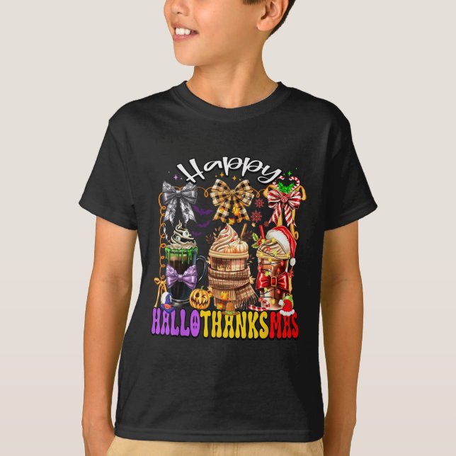 Camiseta Hallothanksmas Coffee Latte Halloween Thanksgiving (Frente)