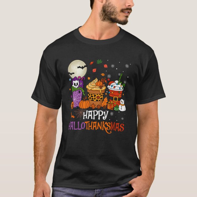 Camiseta Hallothanksmas Halloween Thanksgiving Christmas Co (Frente)
