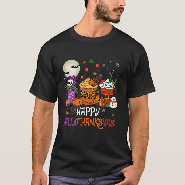 Camiseta Hallothanksmas Halloween Thanksgiving Christmas Co (Frente)