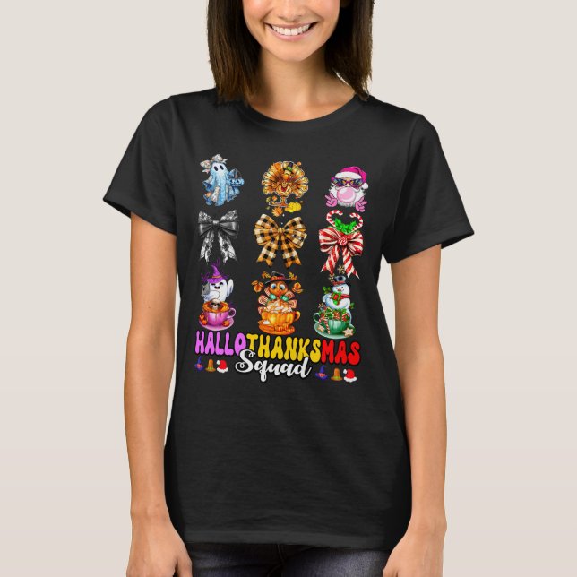 Camiseta Hallothanksmas Squad Funny Halloween Thanksgiving  (Frente)