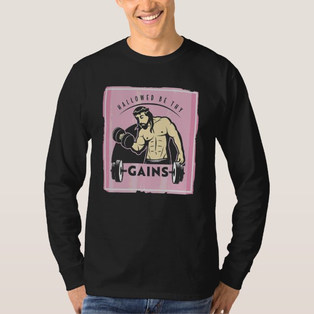 Camiseta Hallow Be Thains Muscle Jesus Levantando Peso (Frente)