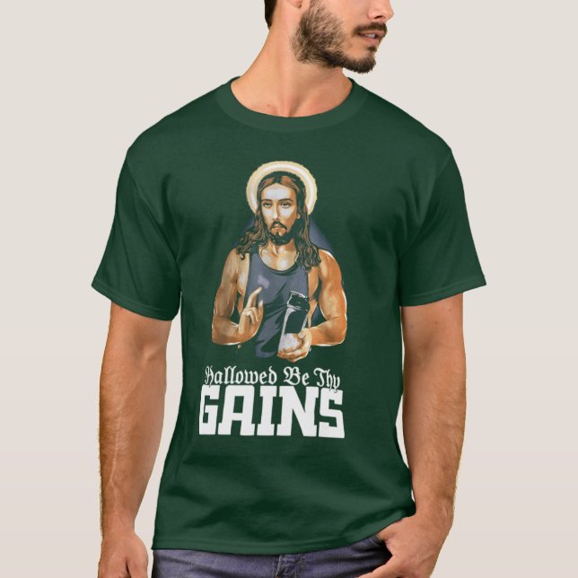 Camiseta Hallowed Behy Gains Muscle Jesus Weight Lifting Wo (Frente)