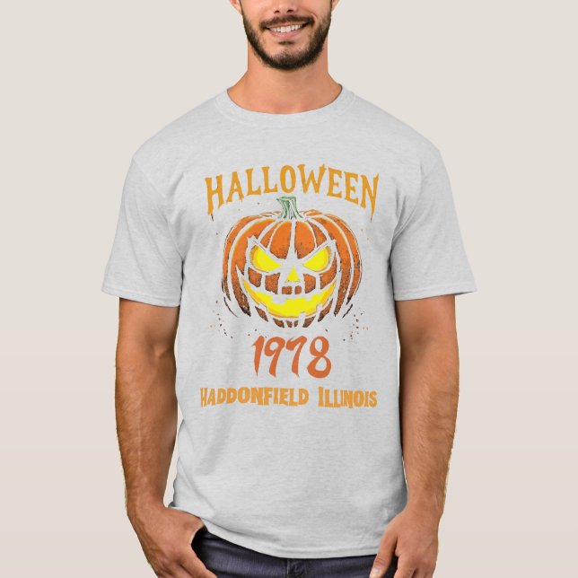 Camiseta Halloween 1978 Holiday Spooky Myers Pumpkin Haddon (Frente)