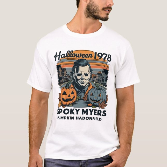 Camiseta Halloween 1978 Holiday Spooky Myers Pumpkin Haddon (Frente)