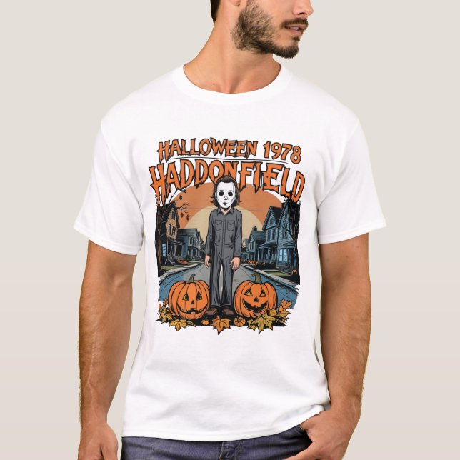 Camiseta Halloween 1978 Holiday Spooky Myers Pumpkin Haddon (Frente)