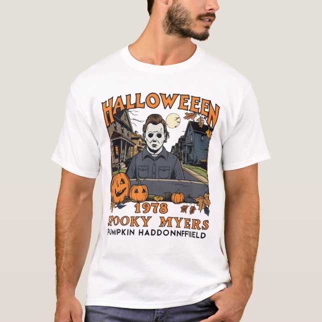Camiseta Halloween 1978 Holiday Spooky Myers Pumpkin Haddon (Frente)