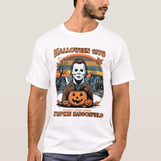 Camiseta Halloween 1978 Holiday Spooky Myers Pumpkin Haddon (Frente)