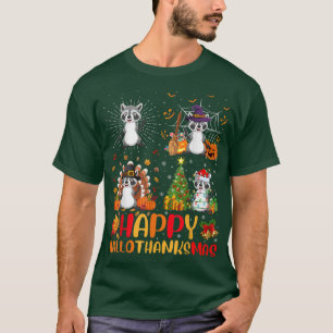 Camiseta Halloween Ação de Graças Raccoon de Natal Hallotha