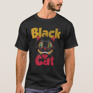 Camiseta Halloween Antigo Gato Preto Foguetes Antigos