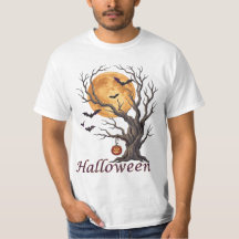 Camiseta Halloween Árvore e Abóbora Jack-o'-Lanter