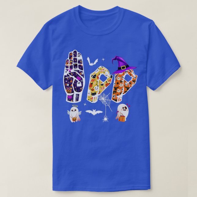 Camiseta Halloween ASL, Linguagem de Sinais de Mão Boo Fant (Frente do Design)