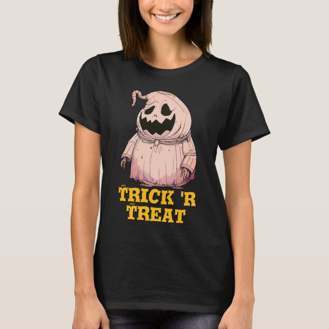 Camiseta Halloween Assustador Assustador Pumpkin Ghost (Frente)