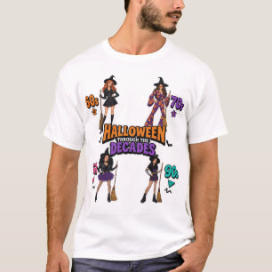Camiseta Halloween Através das Décadas Bruxas Retrô