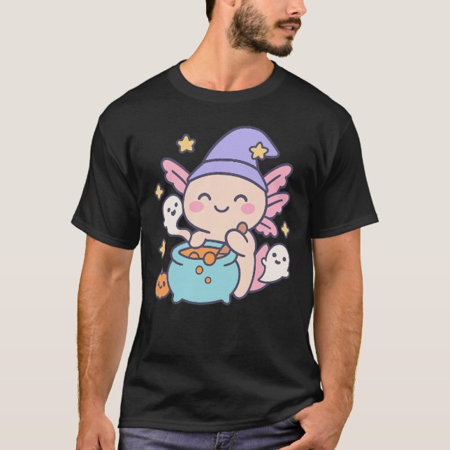 Camiseta Halloween Axolotl Pumpkin Cute Kawaii Ghost Kids (Frente)