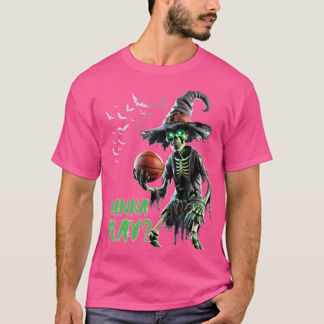 Camiseta Halloween Basball quer jogar Spooky Skeletal Wi (Frente)