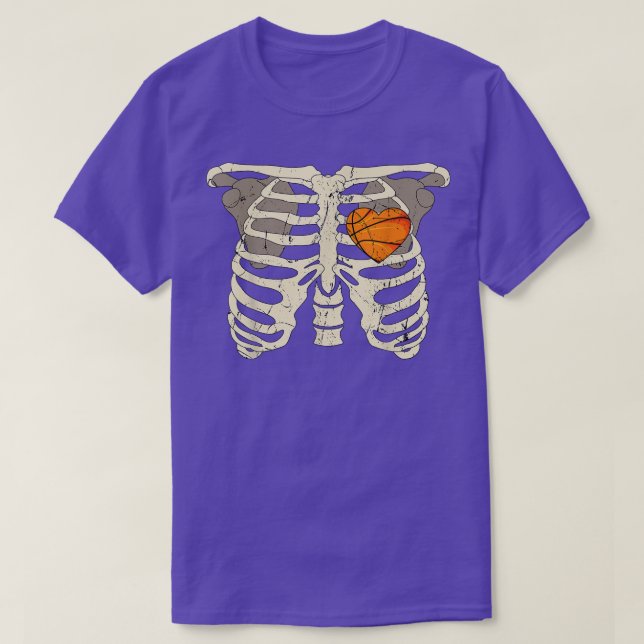 Camiseta Halloween Basball Skeleton Heart Team Spo (Frente do Design)