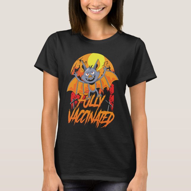Camiseta Halloween Bat Fully Vaccinated Horror Trick Or Tre (Frente)